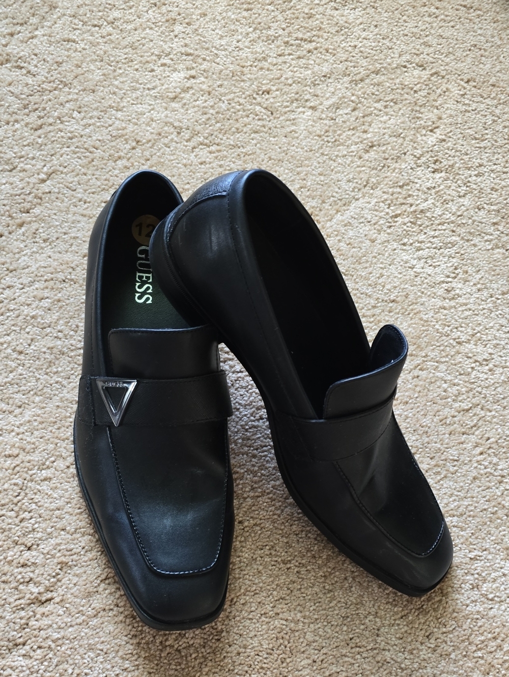 GUESS Black Slip-On Loafers with Triangle Accent size 12